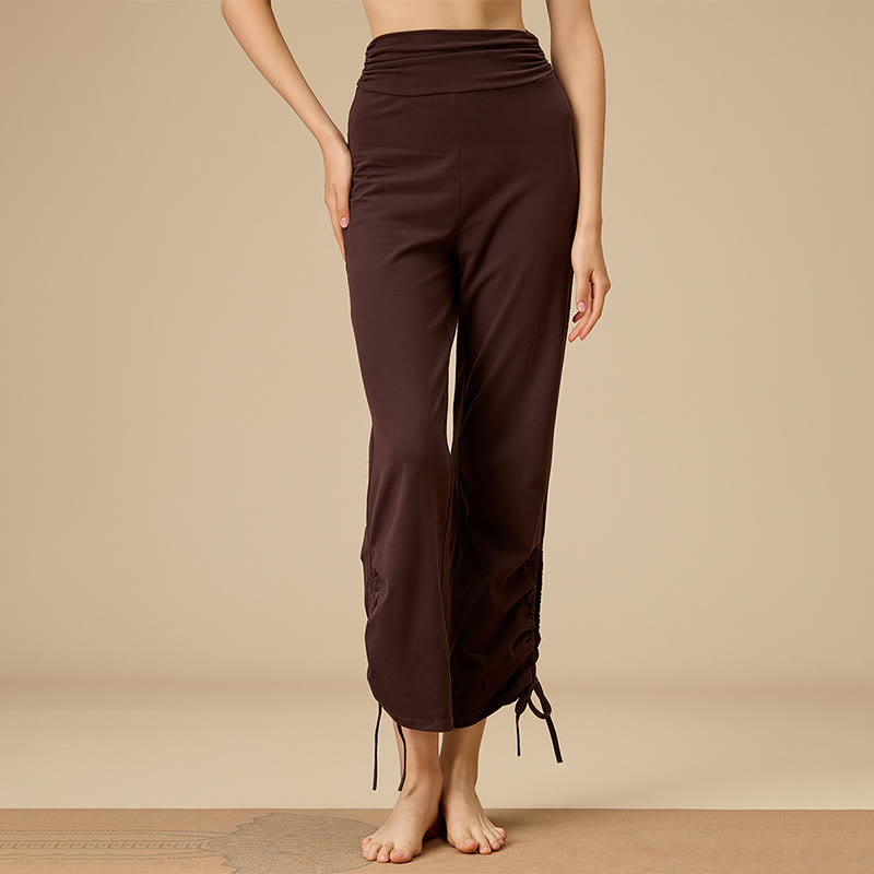 Pantalon Olivenorma pour femme, taille haute, jambes larges et aérées, avec cordon de serrage - Brun - XL - image 0