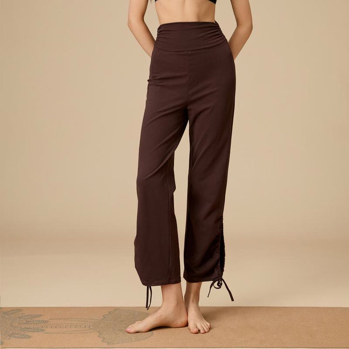 Pantalon Olivenorma pour femme, taille haute, jambes larges et aérées, avec cordon de serrage - image 2