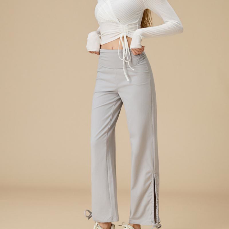 Pantalon Olivenorma pour femme, taille haute, jambes larges et aérées, avec cordon de serrage - image 4