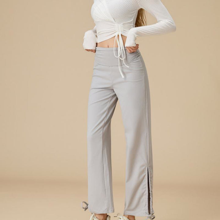 Pantalon Olivenorma pour femme, taille haute, jambes larges et aérées, avec cordon de serrage - image 4
