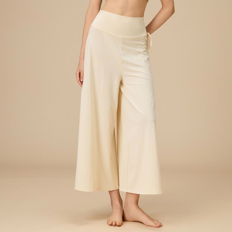 Pantalon Olivenorma Zen Flow pour femme, taille haute et jambes larges - Jaune abricot - XL - image 3