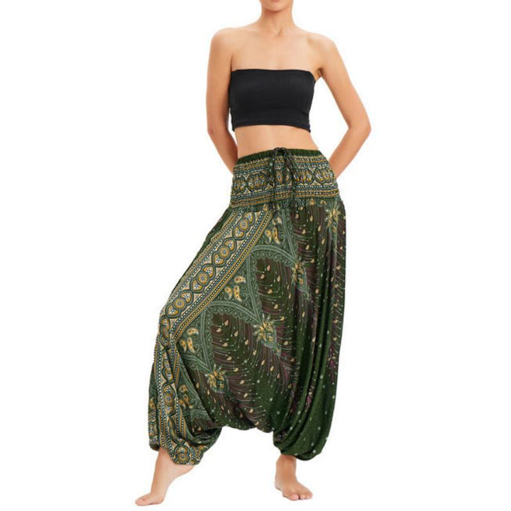 Pantalon de yoga bohème à jambes larges pour femme Olivenorma - Paon vert foncé - image 0