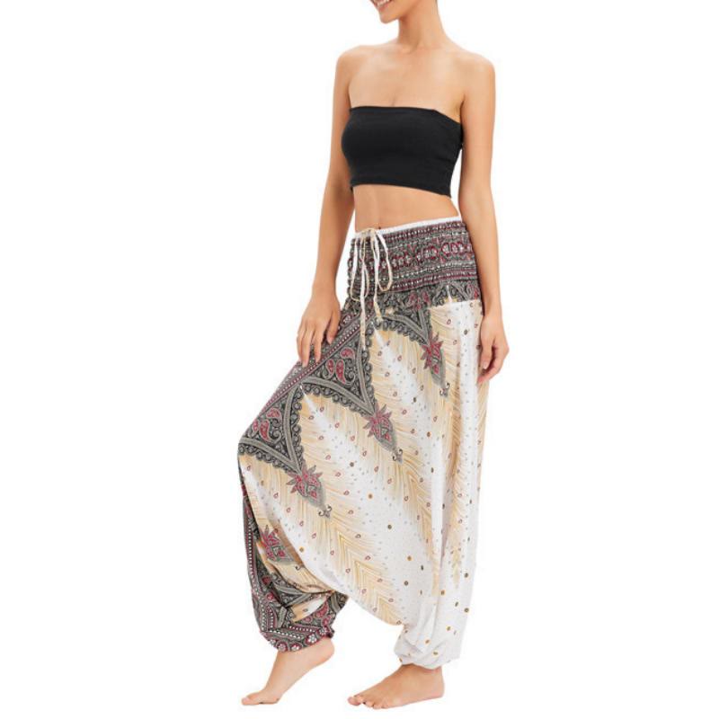 Pantalon de yoga bohème à jambes larges pour femme Olivenorma - Paon blanc - image 6