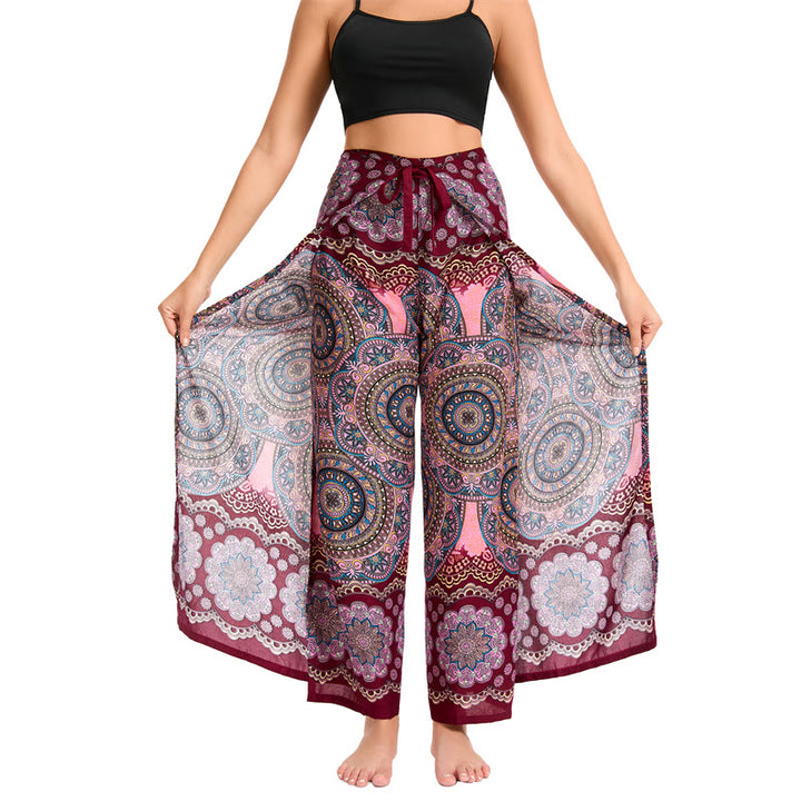Pantalon large bohème à papillons Olivenorma pour femme - Rouge vin - image 21