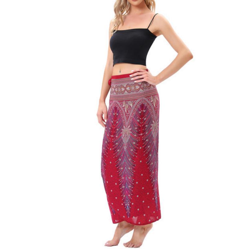 Robe portefeuille une pièce à jambes larges pour femme Olivenorma - Rouge vin paon - image 14