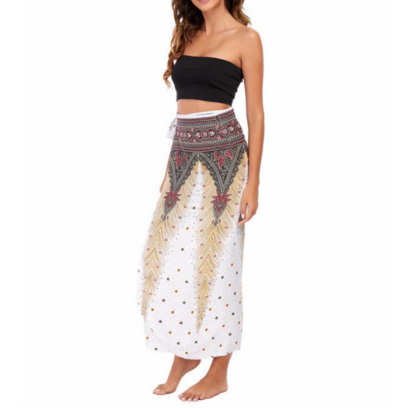Robe portefeuille une pièce à jambes larges pour femme Olivenorma - Paon blanc - image 6