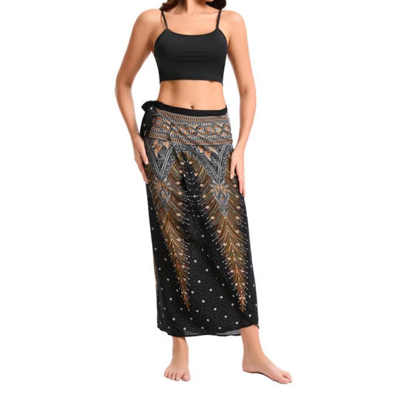 Robe portefeuille une pièce à jambes larges pour femme Olivenorma - Paon Noir - image 0
