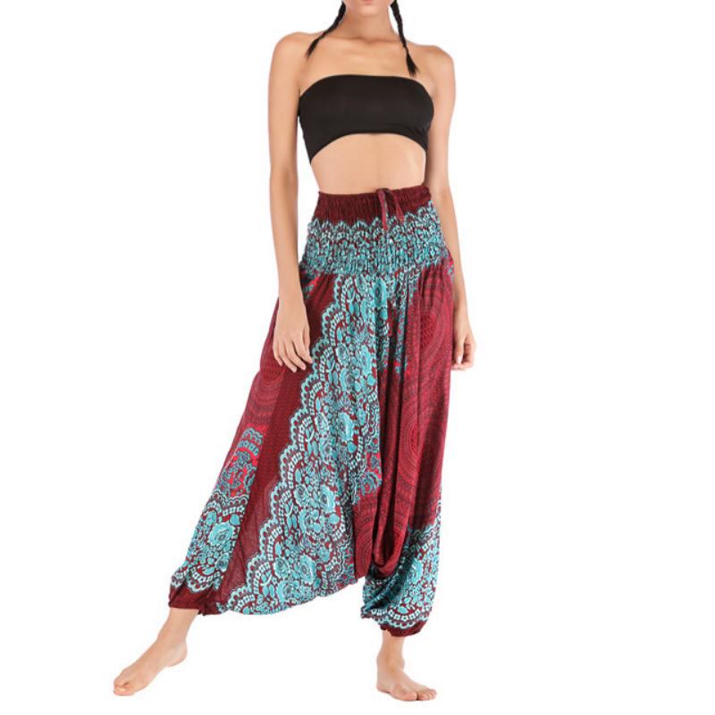 Pantalon de yoga bohème décontracté à entrejambe basse pour femme Olivenorma - Bourgogne - image 9