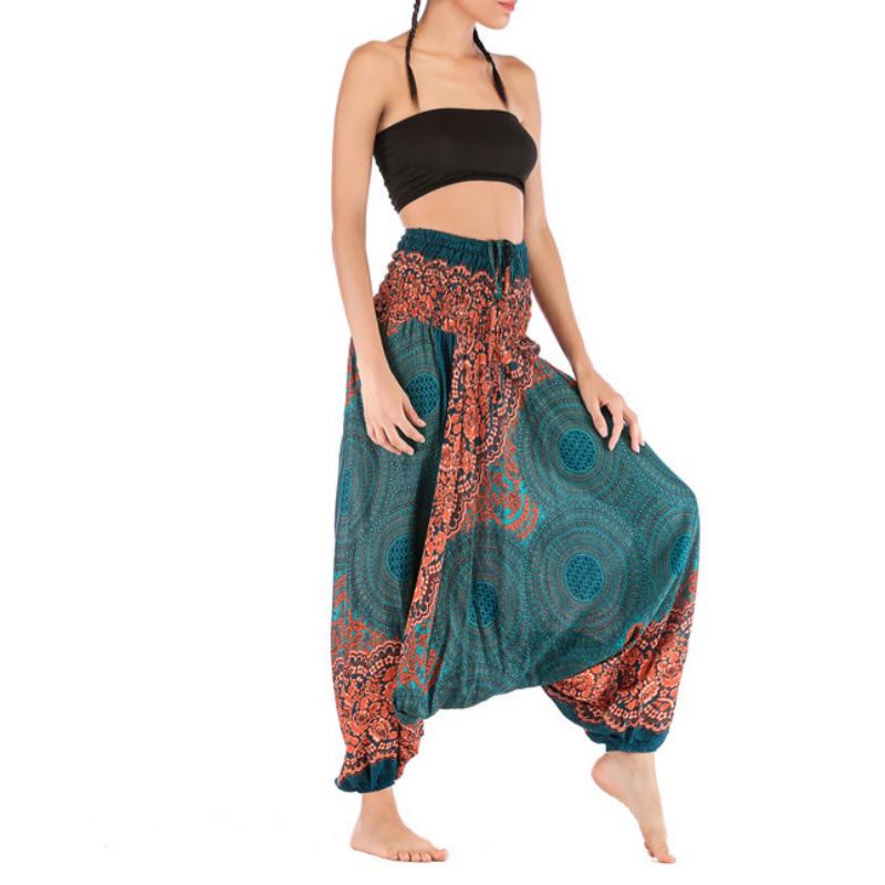 Pantalon de yoga bohème décontracté à entrejambe basse pour femme Olivenorma - Vert méditerranéen - image 0