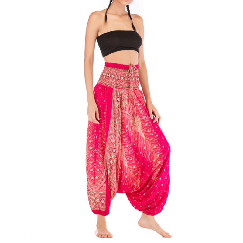 Pantalon de yoga bohème à entrejambe basse pour femme Olivenorma - Rose paon rouge - image 9