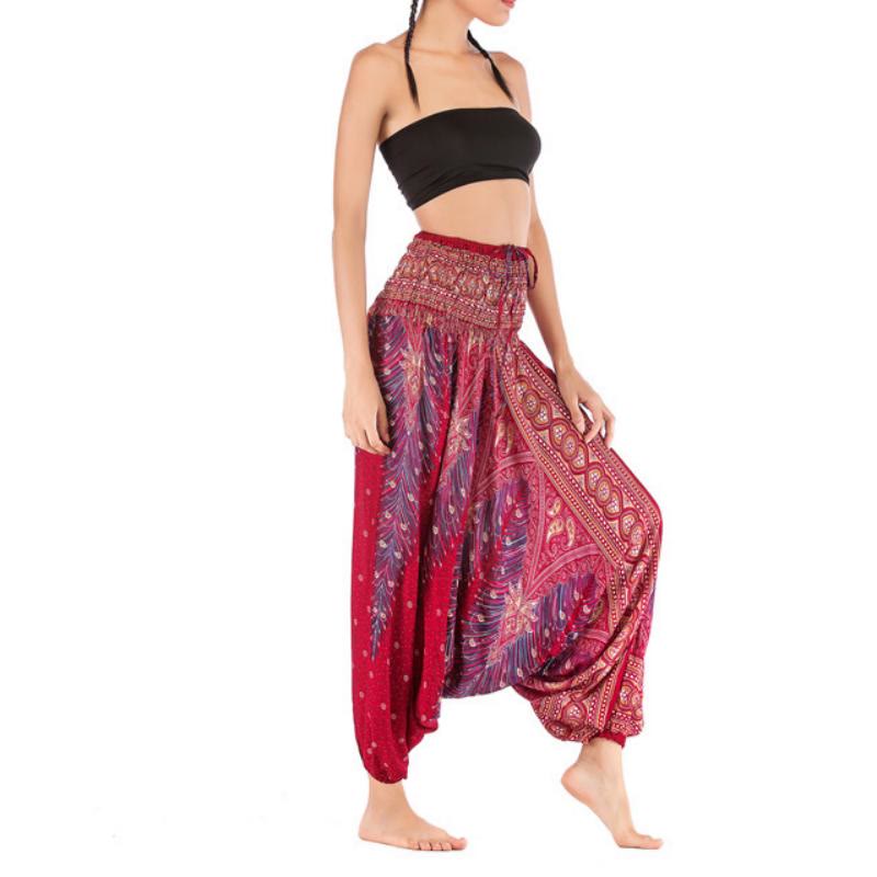 Pantalon de yoga bohème à entrejambe basse pour femme Olivenorma - Bordeaux paon - image 17