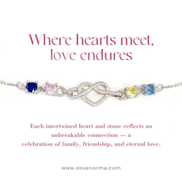 Bracelet carte cadeau Olivenorma personnalisé avec 1 à 8 pierres de naissance et nœud en forme de cœur - image 0