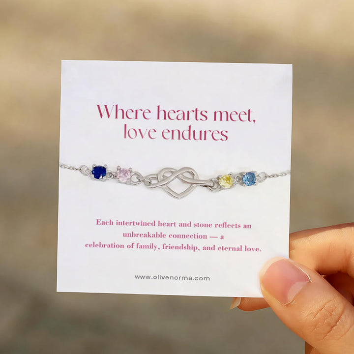 Bracelet carte cadeau Olivenorma personnalisé avec 1 à 8 pierres de naissance et nœud en forme de cœur - image 2
