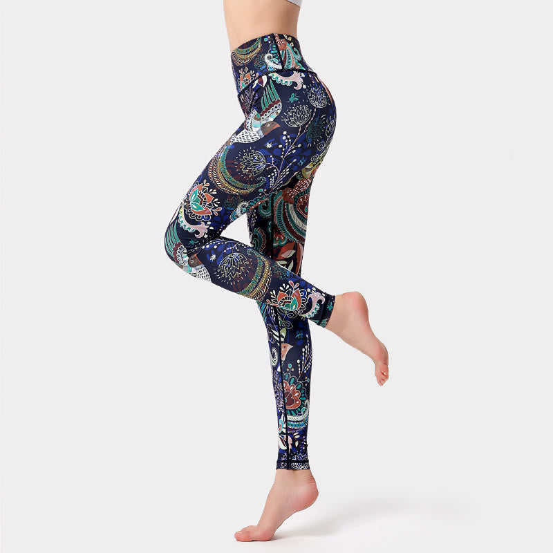 Pantalon de yoga Olivenorma taille haute à imprimé oiseaux artistique - image 1