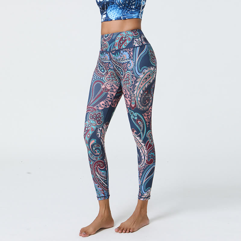 Pantalon de yoga Olivenorma taille haute bleu mystique à imprimé cachemire - XL - image 1