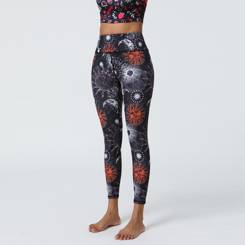 Pantalon de yoga taille haute Olivenorma imprimé soleil et lune - Noir - XL - image 6