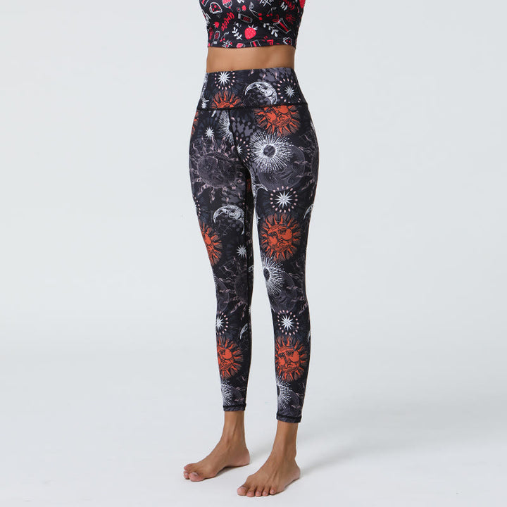 Pantalon de yoga taille haute Olivenorma imprimé soleil et lune - Noir - XL - image 6