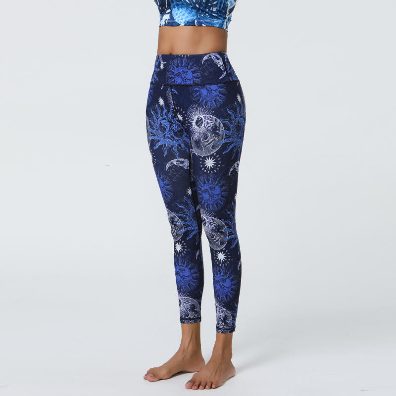 Pantalon de yoga taille haute Olivenorma imprimé soleil et lune - Bleu - XL - image 2