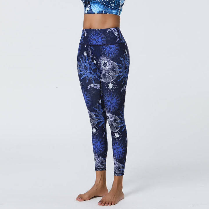 Pantalon de yoga taille haute Olivenorma imprimé soleil et lune - Bleu - XL - image 2