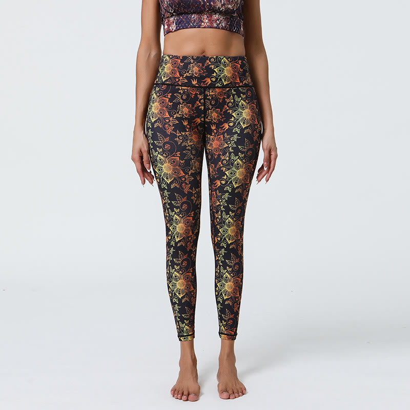 Pantalon de yoga Olivenorma taille haute à imprimé floral géométrique - Mandala d'or - XL - image 8