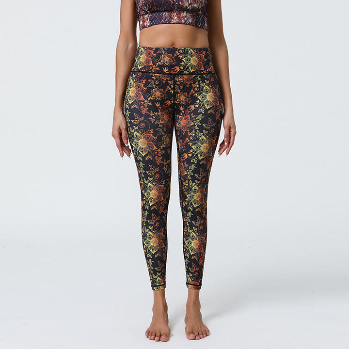 Pantalon de yoga Olivenorma taille haute à imprimé floral géométrique - Mandala d'or - XL - image 8