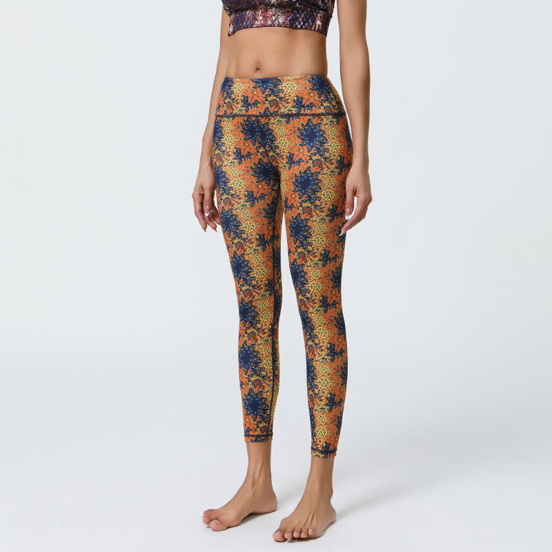 Pantalon de yoga Olivenorma taille haute à imprimé floral géométrique - Fleurs bleu foncé - XL - image 1
