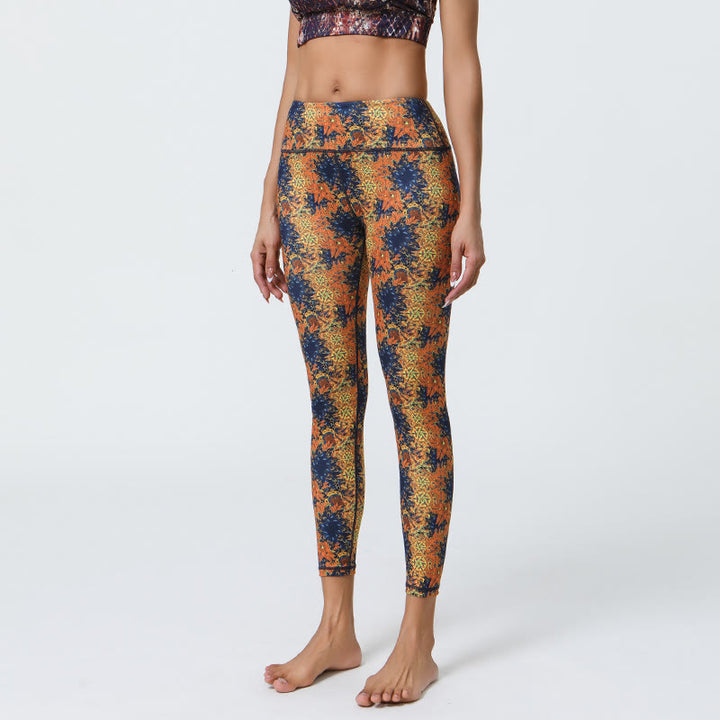 Pantalon de yoga Olivenorma taille haute à imprimé floral géométrique - Fleurs bleu foncé - XL - image 1