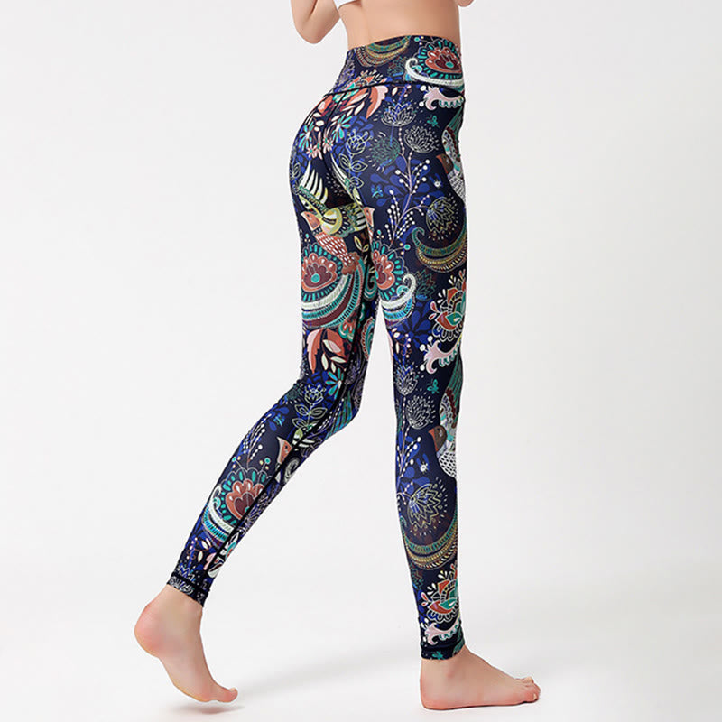 Pantalon de yoga Olivenorma taille haute à imprimé oiseaux artistique - image 3