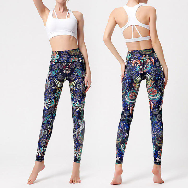 Pantalon de yoga Olivenorma taille haute à imprimé oiseaux artistique - image 4