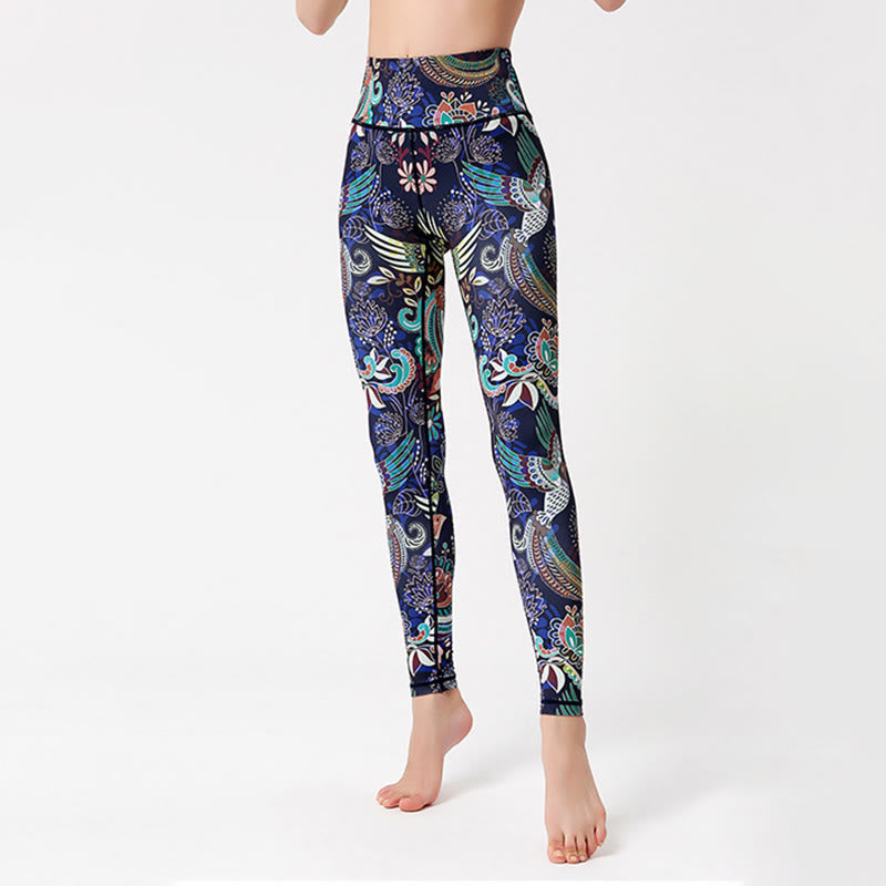 Pantalon de yoga Olivenorma taille haute à imprimé oiseaux artistique - image 2