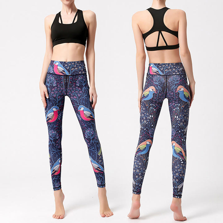 Pantalon de yoga Olivenorma taille haute à imprimé oiseaux gracieux - image 3