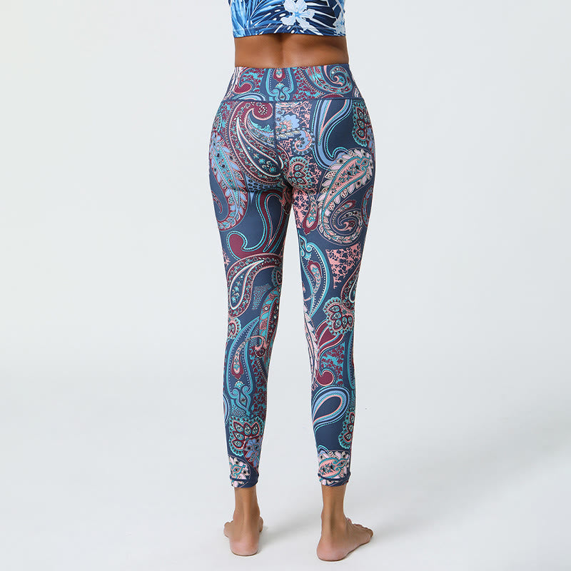 Pantalon de yoga Olivenorma taille haute bleu mystique à imprimé cachemire - image 3