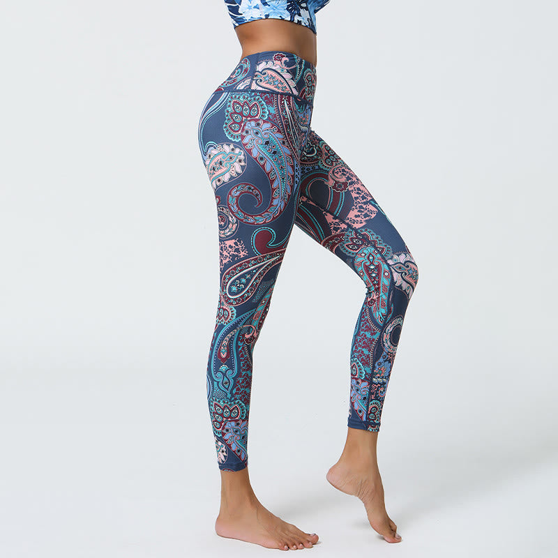 Pantalon de yoga Olivenorma taille haute bleu mystique à imprimé cachemire - image 2