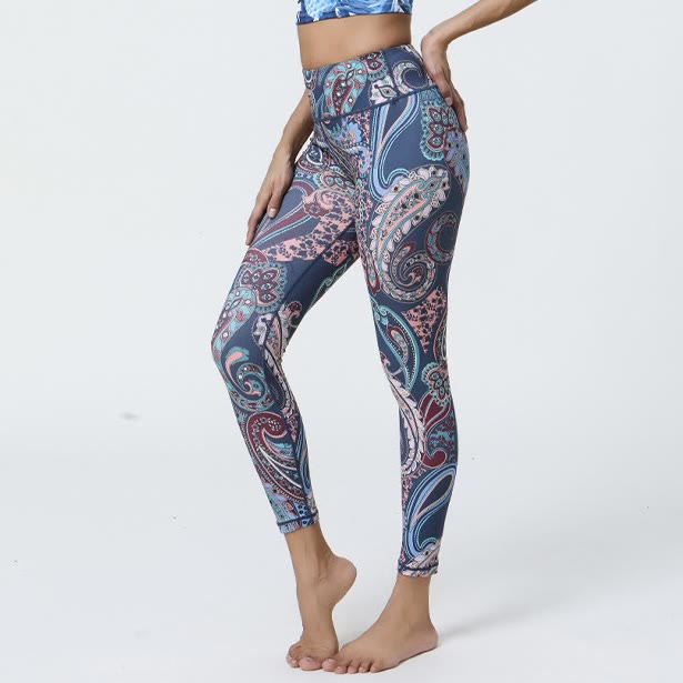 Pantalon de yoga Olivenorma taille haute bleu mystique à imprimé cachemire - image 0