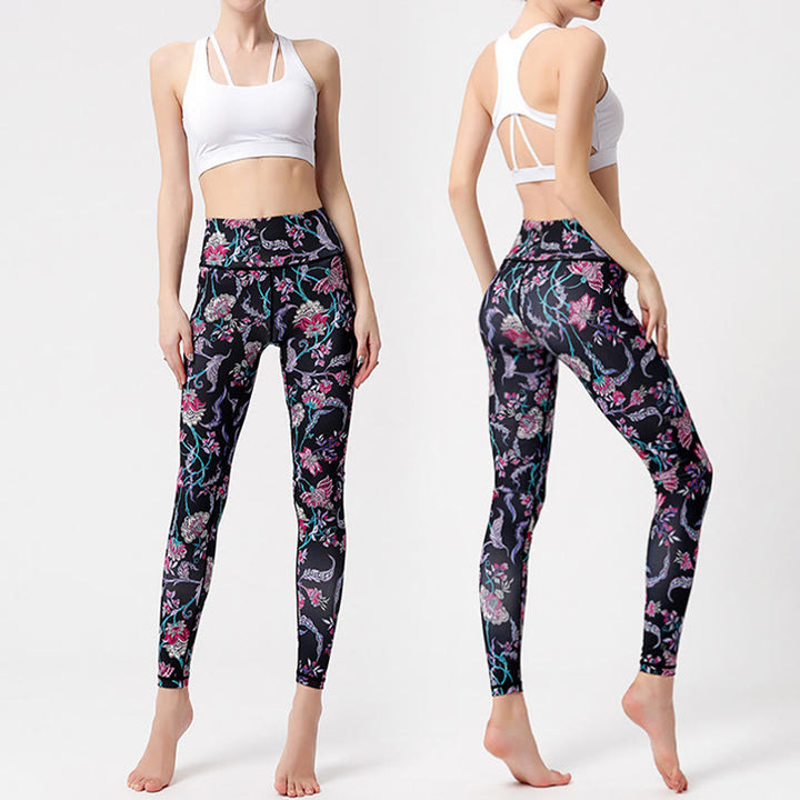 Pantalon de yoga Olivenorma taille haute à imprimé floral éclatant - image 3