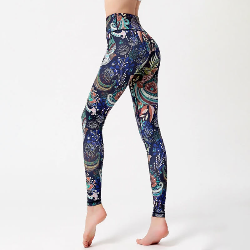 Pantalon de yoga Olivenorma taille haute à imprimé oiseaux artistique - XL - image 0