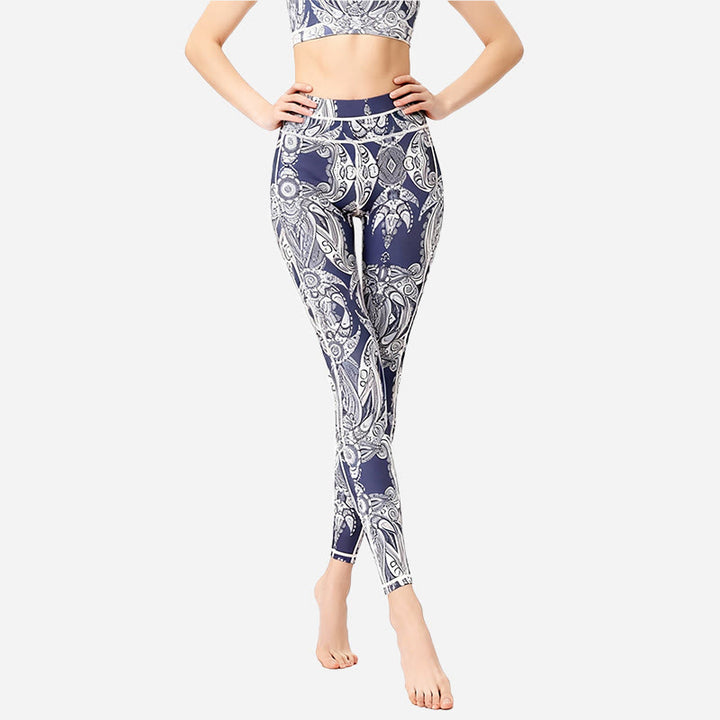 Pantalon de yoga taille haute Olivenorma à imprimé fleurs et feuilles - image 3