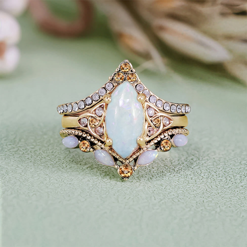 Ensemble de bagues de promesse Olivenorma Eternal Glow Opal - Opale#Couleur Or - États-Unis 10 - image 10