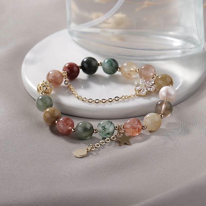 Bracelet de perles en or, quartz rutile et tourmaline, étoile et lune , Olivenorma - image 1