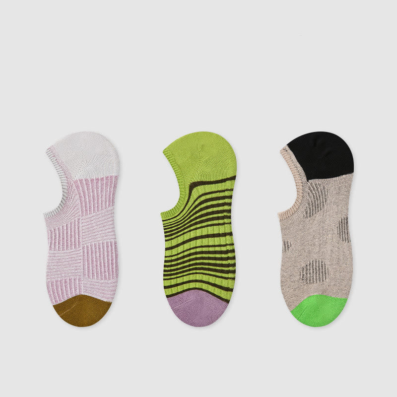 Chaussettes de fitness Olivenorma (lot de 3 paires) légères, respirantes et extensibles en coton adhérent, idéales pour le Pilates, le barre, le yoga et le confort au quotidien. - Rayures violettes/vertes/gris - image 2