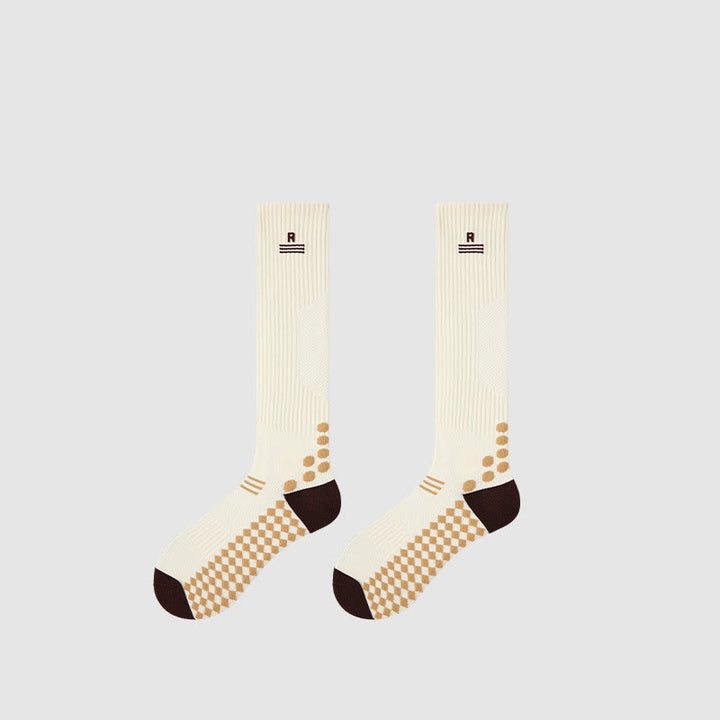 Chaussettes de compression Olivenorma Retro Crew antidérapantes pour Pilates, Barre et yoga, confortables au quotidien, respirantes et coupe athlétique. - Beige - 10 paires - image 12