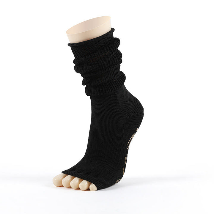 Chaussettes de fitness et de yoga Olivenorma à cinq orteils ouverts, respirantes, avec séparation des orteils et adhérence antidérapante, en coton confortable et stable. - Noir - 5 paires - image 3