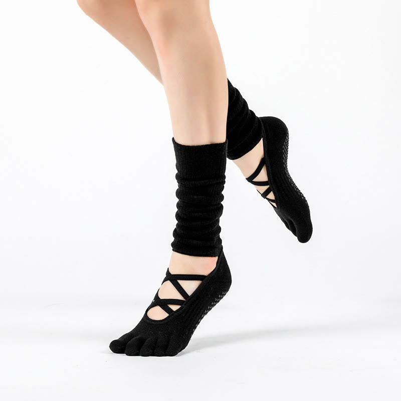 Chaussettes de yoga Olivenorma à bride élastique antidérapantes pour femmes, idéales pour le Pilates et l'entraînement, avec une bride croisée sécurisée et un confort respirant. - Noir - 5 paires - image 8