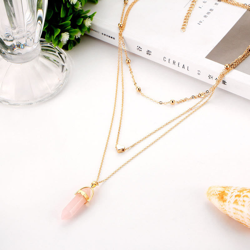 Collier en pierres précieuses hexagonales en cristal naturel - Quartz rose - image 12
