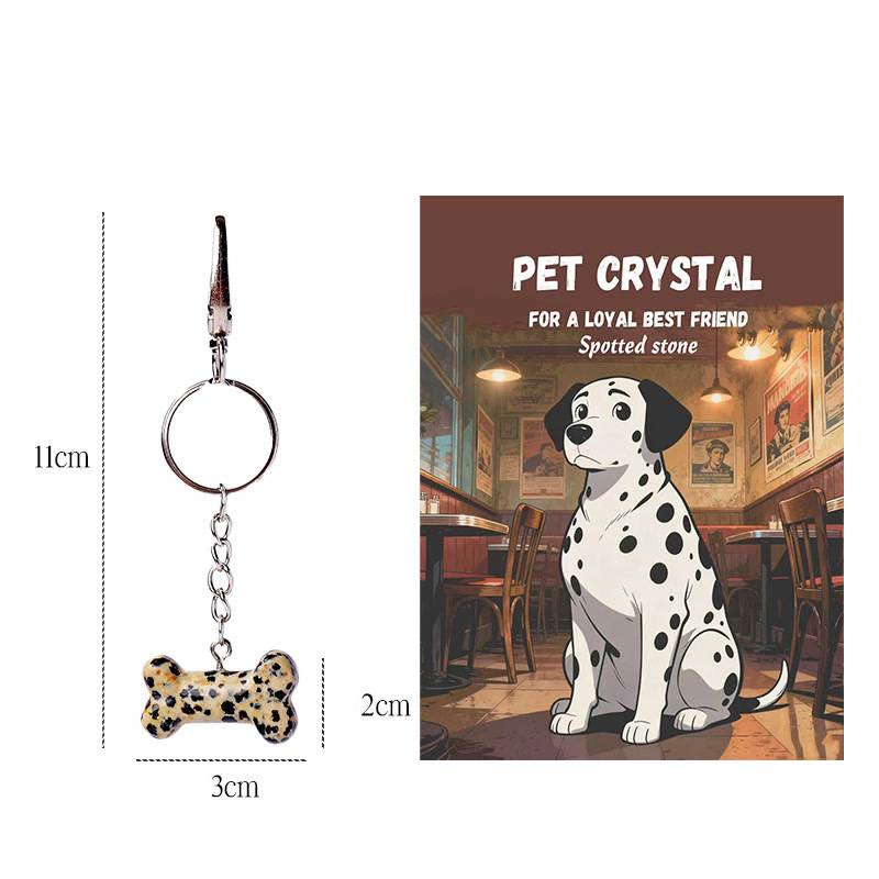 Porte-clés pendentif os de chien en cristal naturel Olivenorma avec carte - Jasper dalmatien - image 4