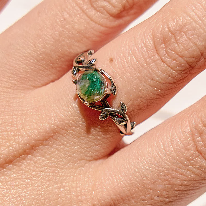 Bague en agate mousse taillée ronde avec feuille d'olivenorma - image 3