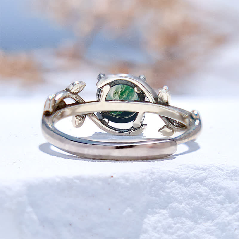 Bague en agate mousse taillée ronde avec feuille d'olivenorma - image 1