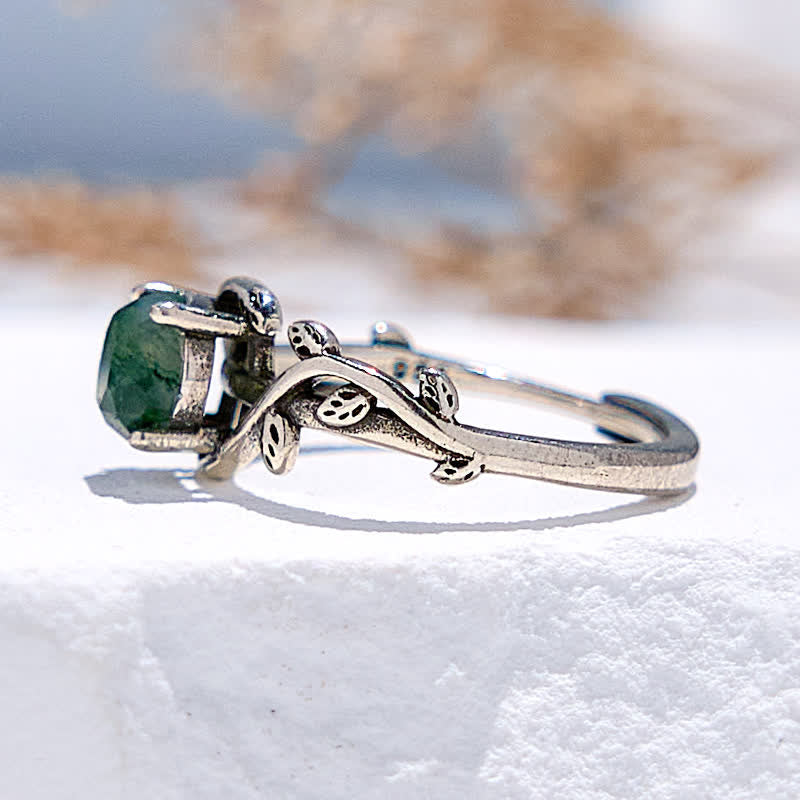 Bague en agate mousse taillée ronde avec feuille d'olivenorma - image 2