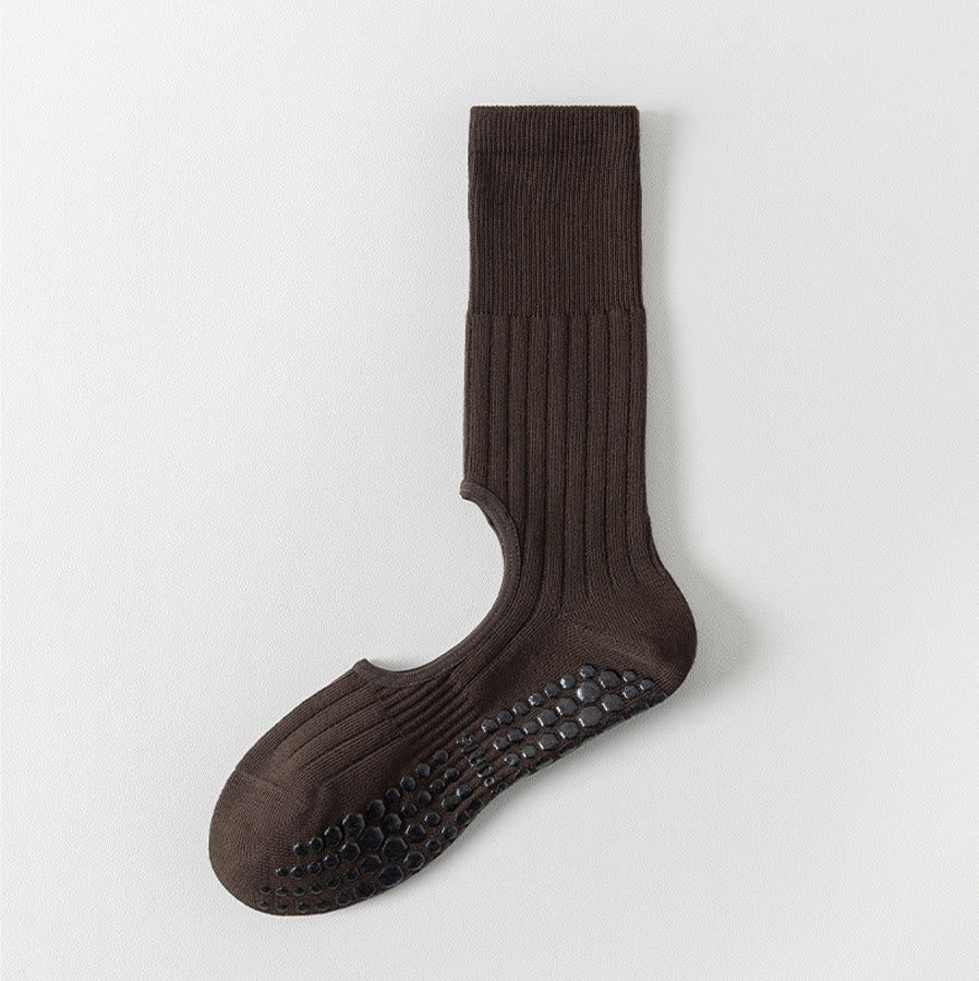Chaussettes de yoga Olivenorma mi-mollet, bout renforcé, antidérapantes, en coton, confortables pour le Pilates et l'entraînement des femmes - Café - 10 paires - image 9