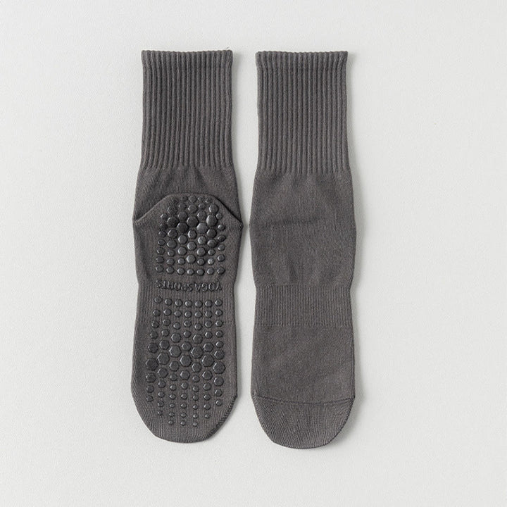 Chaussettes de yoga Olivenorma mi-mollet en coton antidérapant et respirant, confortables et à bout fermé, couleur unie. - Gris foncé - 10 paires - image 7